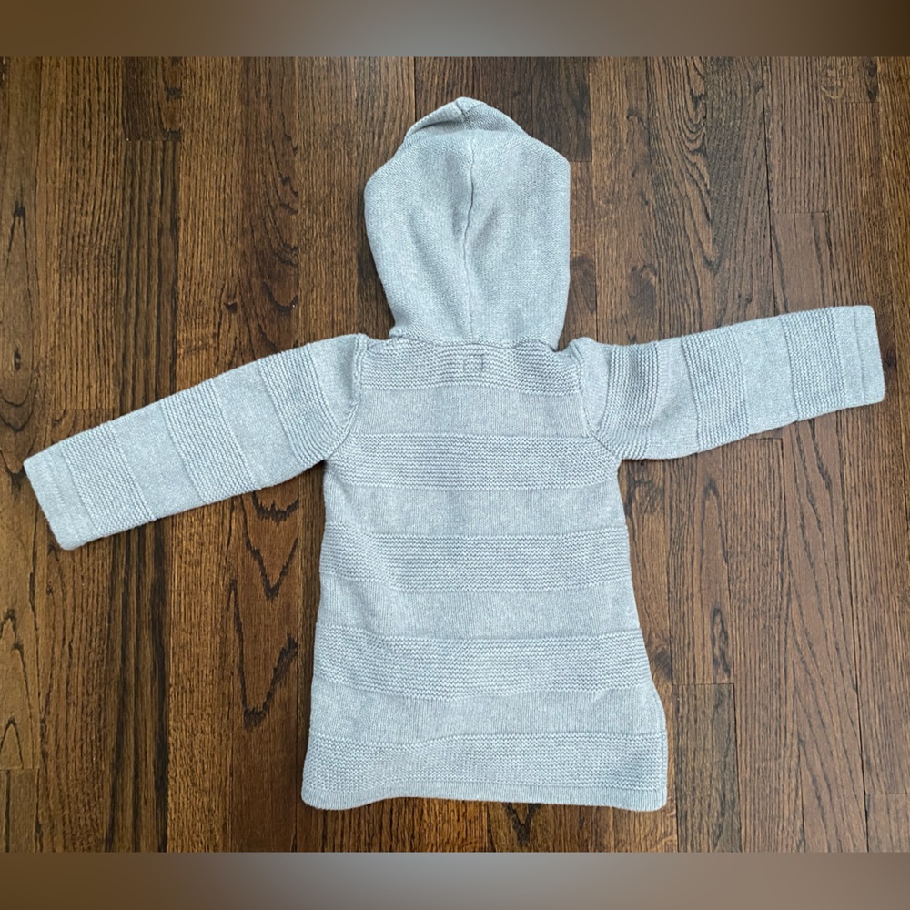 Baby GAP- 100% cotton Hooded Knit Cardigan Light Gray pockets button front 3yrs - Picture 11 of 12